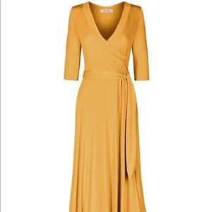 3/4 Sleeve V-Neck Solid Maxi Wrap Dress